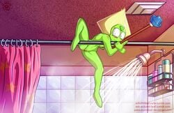 anus blush casual female gem_(species) hanging humanoid nipples peridot_(steven_universe) plunger pussy scared shower solo steven_universe whisperfoot