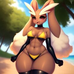 ai_generated anthro beach bikini breasts female female_only frosting.ai furry_only huge_hips looking_at_viewer lopunny pokemon pokemon_(species) small_breasts tagme thesadman_ thick thick_ass thick_thighs thighhighs