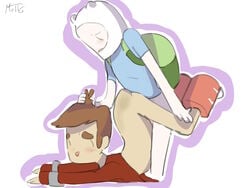 adventure_time backpack bag blonde_hair bravest_warriors crossover danny_vasquez doggy_style finn_the_human gay human male muttgirl pale_skin white_background