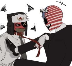 bondage countryhumans eyepatch humiliation leash male soviet_union_(countryhumans) sunglasses taped_mouth united_states_of_america_(countryhumans) ushanka