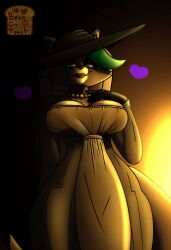 2024 2d 2d_(artwork) 2d_artwork alcina_dimitrescu_(cosplay) animatronic animatronic_female anthro beanontoast big_breasts black_gloves cosplay dress female female_only five_nights_at_freddy's five_nights_at_freddy's:_security_breach green_hair grey_fur grey_hair pearl_necklace resident_evil resident_evil_8:_village robot robot_girl roxanne_wolf_(fnaf) thick_thighs white_dress