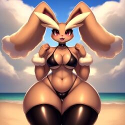 ai_generated anthro beach bikini breasts cameltoe female female_only furry_only huge_hips looking_at_viewer lopunny massive_hips massive_thighs pokemon pokemon_(species) small_breasts tagme thesadman_ thick thick_ass thick_thighs thigh_gap thighhighs