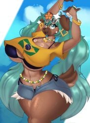 1girls anthro anthro_only ass big_ass big_breasts big_thighs bikini brazil brazilian brazilian_female brazilian_miku breasts brown_body brown_fur butt canine cyan_eyes cyan_hair dog_collar dog_ears dog_girl dog_tail elzorrogomita female female_only foxgumie fur furry gigantic_ass gigantic_breasts gigantic_thighs hatsune_miku huge_ass huge_breasts huge_thighs latin_american_hatsune_miku_(meme) long_hair looking_at_viewer shirt shorts solo tagme thick_hips thick_thighs thighs twintails vocaloid yellow_shirt