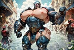 2024 abs ai_assisted ai_generated armor ass bara bara_ass bara_tiddies bara_tits big_ass big_butt big_pecs blue_armor bodybuilder gay helmet hyper hyper_muscles knight large_pectorals male muscular muscular_arms muscular_ass muscular_back muscular_legs muscular_male pecs rokuworshiper yaoi