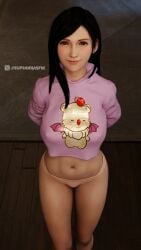 1girls 3d black_hair blender blender_(software) blender_cycles bottomless eyes female final_fantasy final_fantasy_vii final_fantasy_vii_remake highres hoodie large_hair looking_at_another looking_at_viewer panties pov pov_eye_contact smiling smiling_at_partner smiling_at_viewer solo solo_focus thats_euphoria thighs tifa_lockhart underwear white_skin