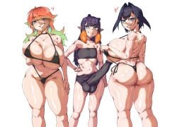 1futa 2girls bikini erection erection_under_clothes female futanari gigantic_breasts hololive huge_ass huge_breasts huge_cock makinakid ninomae_ina'nis standing takanashi_kiara