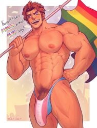 bara bulge bulge_through_clothing flaccid gay male male_only pride_colors pride_month reyn_(xenoblade) solo solo_male thong trans_flag underwear wolf_con_f xenoblade_(series)