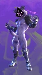 1boy 3d 3d_(artwork) abs anthro artist_name balls barely_clothed bear_ears belly_button boots dollymolly323 erection exposed_penis exposed_torso fortnite furry genderswap_(ftm) genitals gloves hood male male_focus male_only muscular_male neon_lights pecs penis pubic_hair purple_body raven_team_leader raven_team_leader_(fortnite) rule_63 scar standing ursid watermark