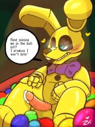 anthro ball_pit bow_tie erection five_nights_at_freddy's hi_res into_the_pit inviting male pit_spring_bonnie_(fnafitp) scottgames solo solo_focus spring_bonnie_(fnaf) zoryxwashere