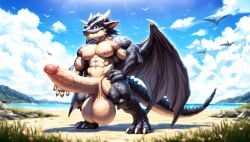 3_toes 4_finger abs ai_generated anthro anthro_only biceps broad_shoulders buff bulging_balls calves casual casual_erection casual_nudity clear_sky completely_nude confident confidently_naked cub cute digitigrade dragon dragon_horns dragon_tail dragon_wings erection hard_nipples hung hunk hyper hyper_balls hyper_genitalia hyper_penis muscular muscular_anthro muscular_male nai_diffusion nude nude_male outdoors pecs pectorals proud_of_his_cock scalie scalie_only shameless shortstack showing_off small_but_hung small_but_hyper solo thick_thighs veiny_muscles veiny_penis veiny_testicles wallpaper young