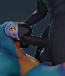 3d amber_eyes anthro anthro_focus anthro_on_anthro avian balls beak bedroom_eyes belly_scales big_balls bird black_beak black_body blue_body blue_feathers bodily_fluids breath_of_the_wild criminallyjurassic cum cum_drip cum_on_balls cum_on_penis cum_on_self dripping duo epic_games erection feathers fellatio fortnite gay genital_fluids genitals glowing glowing_eyes hand_on_head hand_on_leg hand_on_thigh hi_res interspecies kass_(tloz) kass_(zelda) kneeling_oral_position leg_grab lizard lizardman looking_at_another looking_at_partner looking_up male male/male male_anthro multicolored_body muscular muscular_male narrowed_eyes nintendo nude oral penile penis pupils reptile scales scalie seductive sex side_view simple_background sucking the_legend_of_zelda thigh_grab thunder_(fortnite) yellow_body yellow_eyes yellow_feathers