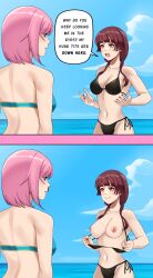 big_breasts brown_hair citrus_(saburouta) flashing_breasts mizusawa_matsuri nose_bleed pink_hair swimsuit taniguchi_harumi