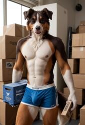 2024 ai_generated anthro border_collie box bulge carnivalecloudmuncher domestic_dog furry hyperrealistic male male_only mammal photorealism photorealistic realism realistic self_upload sheepdog solo solo_male tagme tail underwear wink