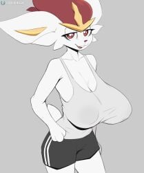 2022 2d abs anthro artist_name athletic athletic_female beach big_breasts blue_sky breasts buckteeth cinderace cleavage clouds cooliehigh digital_media_(artwork) female female_only furry furry_female furry_only game_freak gym_clothes lagomorph lagomorph_humanoid looking_at_viewer navel nintendo open_mouth outside pants paws pokémon_(species) pokemon red_eyes red_nose sky solo sports_bra subscribestar_url sweat tagme thick_thighs voluptuous voluptuous_female white_body white_fur white_pupils white_sclera