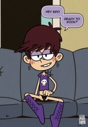 1girls accurate_art_style black_eyes black_panties brown_hair female female_focus female_only kowaworks02 luna_loud nickelodeon purple_shirt sitting the_loud_house