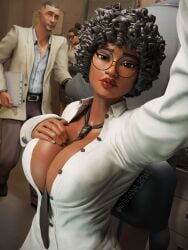 1girls 2024 3d 3d_(artwork) background_character big_breasts blender breasts bunny_brawler button_down_shirt cleavage coat curled_hair curly_hair dark-skinned_female dark_skin doctor epic_games female female_focus fortnite fortnite:_battle_royale glasses hi_res highres jennifer_walters lab_coat looking_at_viewer marvel marvel_comics open_shirt pose posing presenting presenting_breasts raviana_brwl selfie selfie_pose shirt sitting smile smiling solo solo_focus suspicious watermark