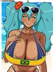 1girls ass big_ass big_breasts big_thighs bikini brazil brazilian brazilian_female brazilian_miku breasts butt coldarsenal cyan_eyes cyan_hair female female_only gigantic_breasts hatsune_miku huge_ass huge_breasts huge_thighs latin_american_hatsune_miku_(meme) long_hair looking_at_viewer shirt solo tagme tan tan_body thick_hips thick_thighs thighs twintails vocaloid yellow_shirt