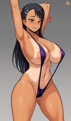 1girls bikini_tan black_hair breasts brown_eyes dark-skinned_female dark_skin hair_ornament hayase_nagatoro huge_breasts jmg large_breasts long_hair please_don't_bully_me,_nagatoro sling_bikini slingshot_swimsuit smile swimsuit tan tan_body tanline