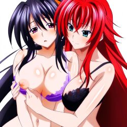 2girls ai_generated akeno_himejima female girl_on_girl high_school_dxd large_breasts_lesbians lesbian_couple rias_gremory yuri