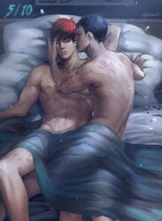 2boys abs after_sex aomine_daiki bites elinhell gay kagami_taiga kissing kuroko_no_basuke love_bite male_only marks multiple_boys multiple_males muscle pecs scratches yaoi