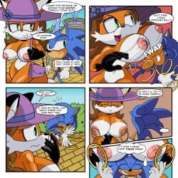 absurd_res anthro big_breasts big_nipples breast_slap breasts canid canine casual_exposure casual_nudity comic embarrassed eulipotyphlan fan_character female fox hedgehog hi_res huge_breasts male male/female mammal mature_female mobian_monster nipples nudist park purse ring sega slap sonic_(series) sonic_the_hedgehog sonic_the_hedgehog_(series) summer_hat