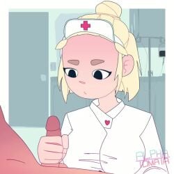 1boy 1girls alphatomata animated big_breasts black_eyes blonde_hair blowjob catching_cum clothed clothed_female clothed_female_nude_male cum cum_in_mouth cum_inside cumshot cute doctor fellatio hair_bun handjob looking_at_partner looking_at_penis nurse nurse_uniform open_mouth original original_character short_hair short_playtime shorter_than_30_seconds sound tagme video