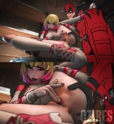 1boy 1girls 2024 3d 3d_(artwork) anus anus_peek ass ass_grab blender blonde_hair bottomless close-up deadpool duo epic_games female female_focus fortnite fortnite:_battle_royale gwen_poole gwenpool gwenpool_(fortnite) half-dressed half_naked hand_on_ass hand_on_butt hi_res highres legs_up legwear light-skinned_female light-skinned_male light_skin long_socks looking_down looking_pleasured marvel marvel_comics masturbating masturbation no_panties no_underwear open_legs outfit oziresnsfw pleasure_face rubbing rubbing_clitoris rubbing_pussy spread_legs suit topwear two_tone_hair viewed_from_below wade_wilson watermark