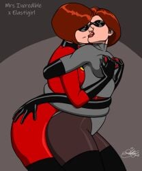 2girls 2milfs alternate_costume ass ass_grab breast_grab breasts brown_hair clothing curvaceous curvaceous_figure curves curvy curvy_body curvy_female curvy_females curvy_figure curvy_hips curvy_thighs elastigirl elastigirl_(the_incredibles_2_supersuit) female female_focus female_only french_kiss french_kissing grabbing grabbing_ass grabbing_breasts helen_parr hips kaywest kissing kissing_from_behind making_out milf milfs selfcest short_hair stretchy_arms tagme the_incredibles the_incredibles_2 tongue tongue_kiss tongue_out wide_hips yuri