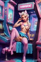 1girls absurdres ai_generated arcade arcade_machine artist_name attractive big_breasts body_harness breasts cartoony cleavage detailed disney disney_channel disney_princess elsa_(frozen) exposed exposed_breasts female female_only fishnets frozen_(film) frozen_2 gamer_girl harness high_quality highres hourglass_figure large_breasts latex leak leaked logart naked naked_female nipples nude nudity patreon_logo patreon_username pony_diffusion_xl pussy seductive sensitive smile solo stable_diffusion stockings tagme vagina watermark web_address white_hair