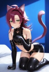 1boy ai_generated big_thighs blackcatmeow cat_ears cat_tail catboy femboy femboy_only genshin_impact girly huge_thighs large_thighs latex male male_only shikanoin_heizou thick_thighs thighs trap voluptuous