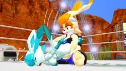 2girls 3d 3d_(artwork) bikini body_slam boobs breasts bunny_ears bunny_girl bunny_tail closed_eyes duo duo_female duo_focus kabalmystic piledriver piledriver_position pokemon pokemon_(species) rabbit rabbit_ears rabbit_girl rabbit_tail ryona size_difference sonic_(series) sonic_the_hedgehog_(series) sports_bra sports_shorts sports_uniform sportswear suplex tagme vanilla_the_rabbit wrestling wrestling_ring zetareta