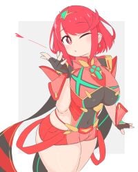 1girls artist_request big_breasts blowing_kiss breasts busty core_crystal covered_navel female female_only fingerless_gloves gloves heart highres large_breasts legs looking_at_viewer one_eye_closed puckered_lips pyra pyra_(xenoblade) red_eyes red_hair short_hair short_shorts shorts solo source_request thick_thighs thighs voluptuous wide_hips wink xenoblade_(series) xenoblade_chronicles_2