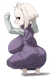 ass breasts female hair huge_ass huge_breasts looking_at_viewer looking_back looking_back_at_viewer maotthat smile smiling smiling_at_viewer solo squatting tagme toriel undertale