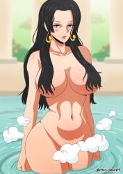 1girls bare_arms bare_breasts bare_legs bare_shoulders bare_thighs big_breasts black_hair blue_eyes boa_hancock color female female_focus female_only hi_res jewelry large_breasts light-skinned_female light_skin long_hair looking_at_viewer nude nude_female one_piece phil96art shounen_jump solo solo_female tagme thick_thighs water wet