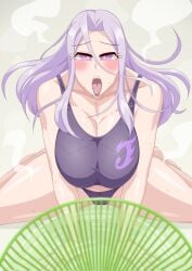 ahe_gao ahegao ahegao_face big_boobs big_breast big_breasts blush blushing bowtie cooling_off fan fuuto_pi kamen_rider kamen_rider_w large_breast large_breasts otokam1117 purple_eyes purple_hair tokime