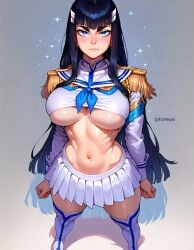 1girls ai_generated annoyed_expression asian asian_bimbo asian_female black_hair breasts crop_top fr34ky kill_la_kill kiryuuin_satsuki paag pale-skinned_female pale_skin skirt solo standing underboob