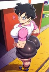 1girls ai_generated ass black_hair blue_eyes breasts dragon_ball_z female female_only large_ass looking_at_viewer rokten_art solo thick_thighs thighs videl