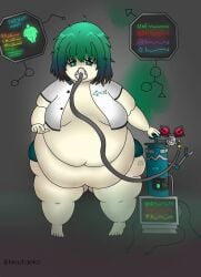 1girls green_hair health_issues heart_monitor monitor neotaeko obese obese_female oxygen_mask oxygen_tank tagme unhealthy