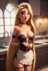 ai_generated disney disney_princess maid maid_uniform rapunzel submissive tangled