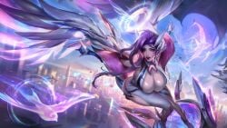 alternate_breast_size anima_squad_series battle_dove_seraphine blush bodysuit bursting_breasts cleavage edit huge_ass huge_breasts league_of_legends official_artwork_edit riot_games seraphine_(league_of_legends) sutton184_edits thick_thighs third-party_edit wide_hips