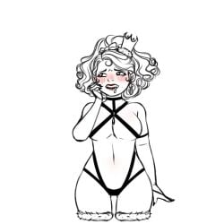 almost_naked almost_nude barely_clothed bdsm_outfit black_and_white black_hair blush chibi colorless covered_nipples covered_pussy crown daydream daydreaming female female_focus female_human female_only high_ponytail horny horny_female legs_out_of_frame oc practically_nude samychan self_insert semi_nude simple simple_background tagme tagme_(artist) tagme_(character) thick_thighs tied_hair tight_clothing