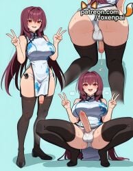 1futa 2025 ai_generated artist_name ass bikini black_legwear bulge china_dress chinese_clothes cock crossdressing dick double_v double_w dress erection erection_under_clothes fate_(series) foxenpai futanari genderswap_(ftm) hi_res high_quality high_resolution highres large_penis legs_apart legs_spread long_hair newhalf open_legs otoko_no_ko patreon patreon_username penis purple_hair red_eyes rule_63 scathach_(fate) splayed_legs spread_legs squatting stable_diffusion sweat swimsuit testicles thighhighs v v_over_eye w watermark white_bikini white_panties