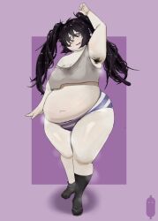 1girls armpit_hair bbw female female_only hairy_armpits huge_belly human overweight overweight_female panties pubic_hair pubic_hair_peek qqushiouo qqushiouo revealing_clothes slob solo solo_female standing steam