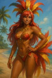 ai_generated beach bikini carnival carnival_(holiday) carnival_outfit kirche_augusta_frederica_von_anhalt_zerbst red_hair zero_no_tsukaima