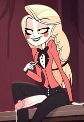 ai_generated charlie_morningstar charlie_morningstar_(hazbin_hotel) charlie_morningstar_(pilot) clothed futa_only futanari hazbin_hotel intersex penis penis_out solo solo_futa vivienne_medrano vivziepop