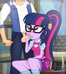 animated balls bangs blowjob blue_hair bowtie closed_eyes clothed clothed_female clothed_male equestria_girls eyelashes fellatio female glasses hair_streak hand_on_head library light-skinned_male long_hair looking_at_partner looking_up male my_little_pony nerdy_female no_sound pink_skin pink_skinned_female ponytail public public_sex purple_eyes purple_hair randomtriples saliva saliva_string skirt standing_blowjob tagme tongue twilight_sparkle_(eg) video