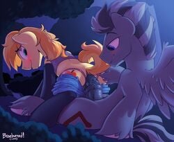 2015 anal anal_sex animal_genitalia ass blue_eyes blue_hair blush braeburn_(mlp) braeburned clothed clothing crossdressing cutie_mark duo earth_pony equine erection fan_character feral friendship_is_magic furry furry_only girly hair half-closed_eyes hi_res horse horsecock legwear long_hair male mammal multicolored_hair my_little_pony outside pegasus penetration penis pony sex tree two_tone_hair underwear vein wings yaoi