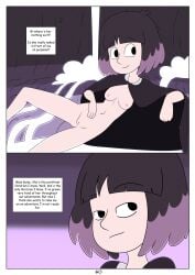 1girls artist_request background bicolored_hair black_eyes cape comic female female_only hilda_(series) kaisa_(hilda) medium_hair naked_female netflix nipples nude pussy vagina