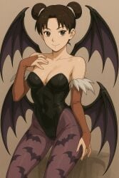 1girls 2:3 ai_assisted ai_generated brown_hair cosplay darkstalkers double_bun female female_only head_wings medium_breasts morrigan_aensland morrigan_aensland_(cosplay) naruto naruto_(series) naruto_shippuden tenten wings