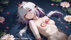 1girls 4k ai_assisted ai_generated akira_hentai beautiful beautiful_background beautiful_females castorice_(honkai:_star_rail) desktop_wallpaper female honkai:_star_rail in_water lily_pad lying_in_water lying_on_back patreon_reward patreon_username pond submerged wallpaper water widescreen